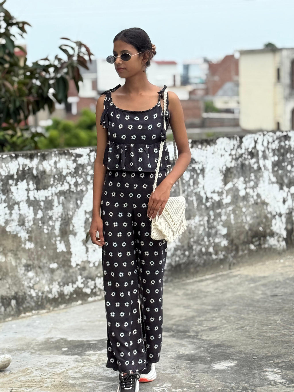 Black Printed Top with Pant