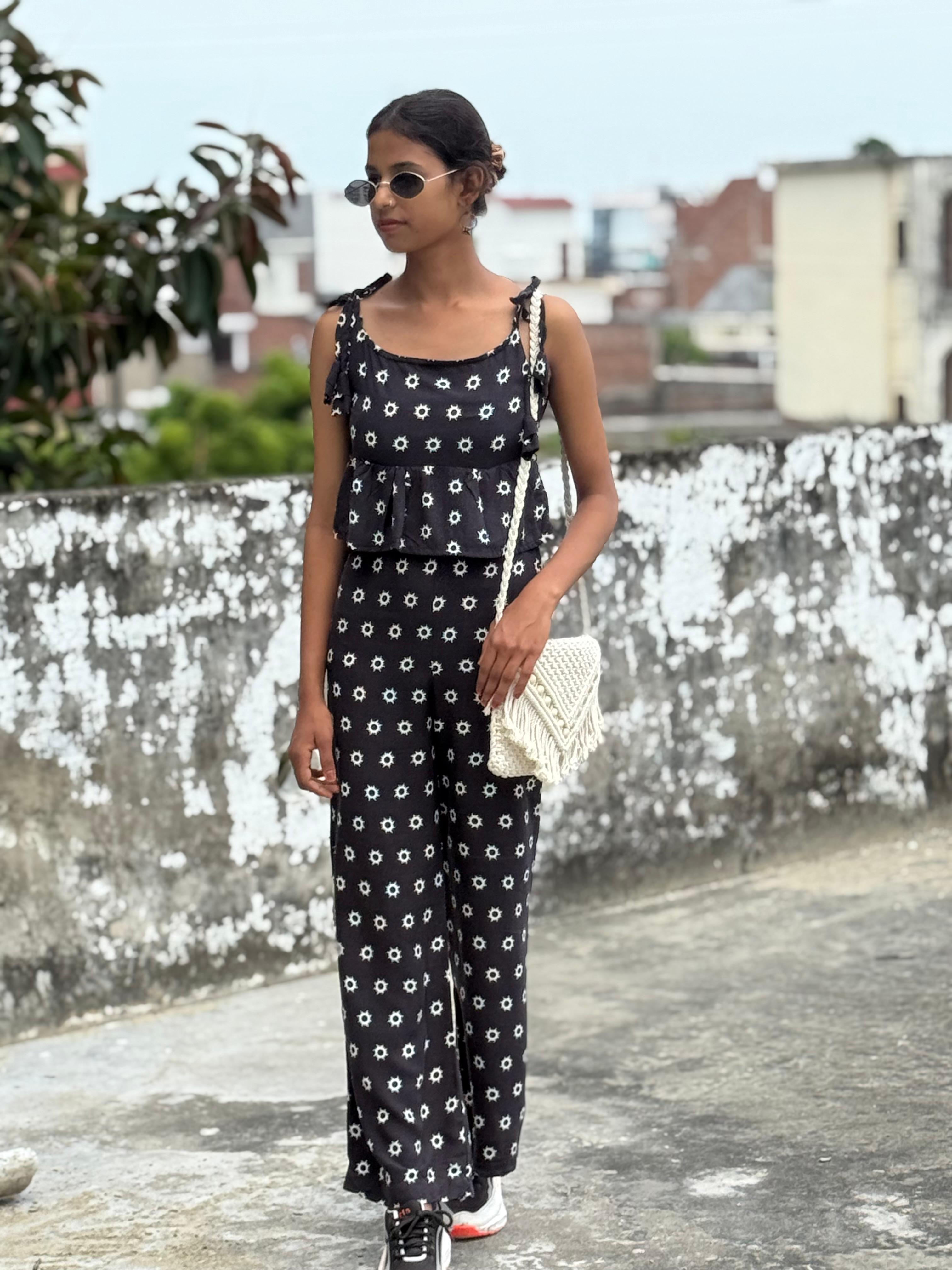 Black Printed Top with Pant