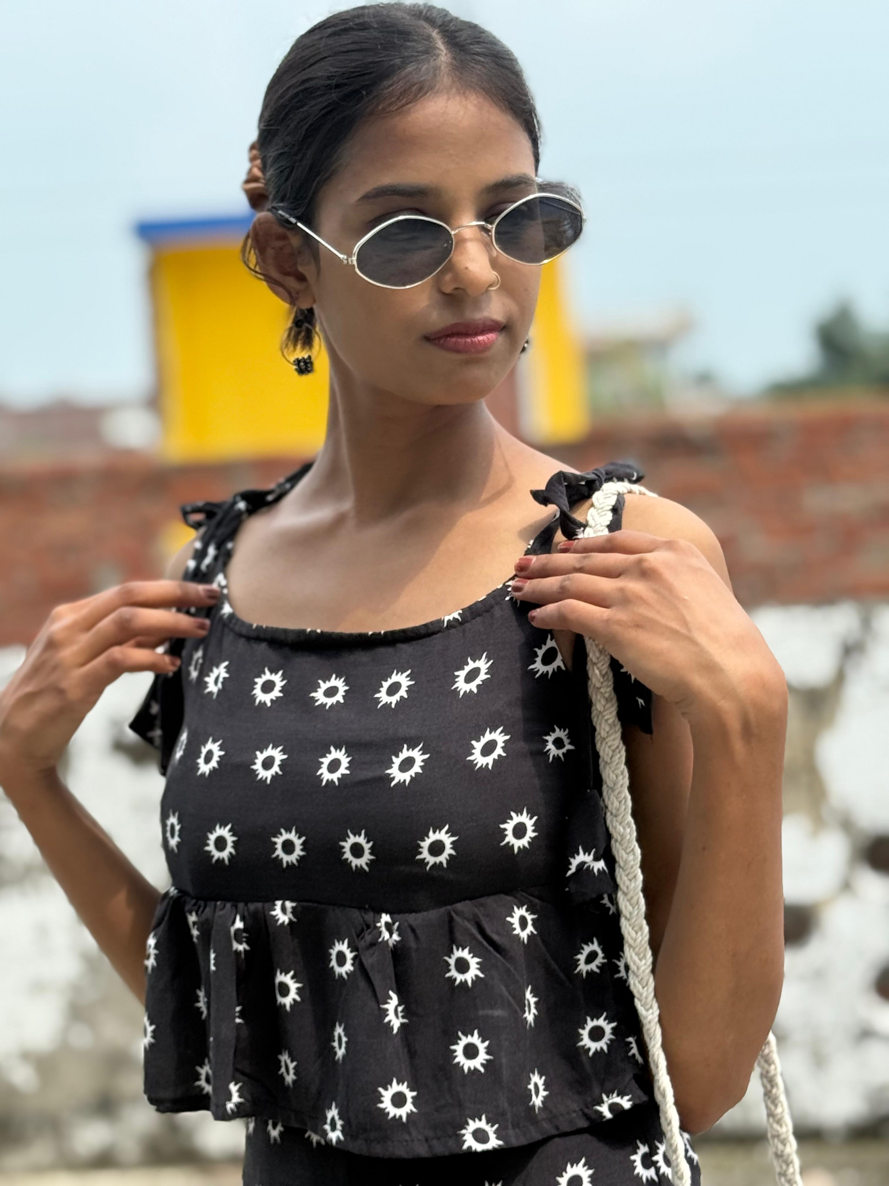 Black Printed Top with Pant