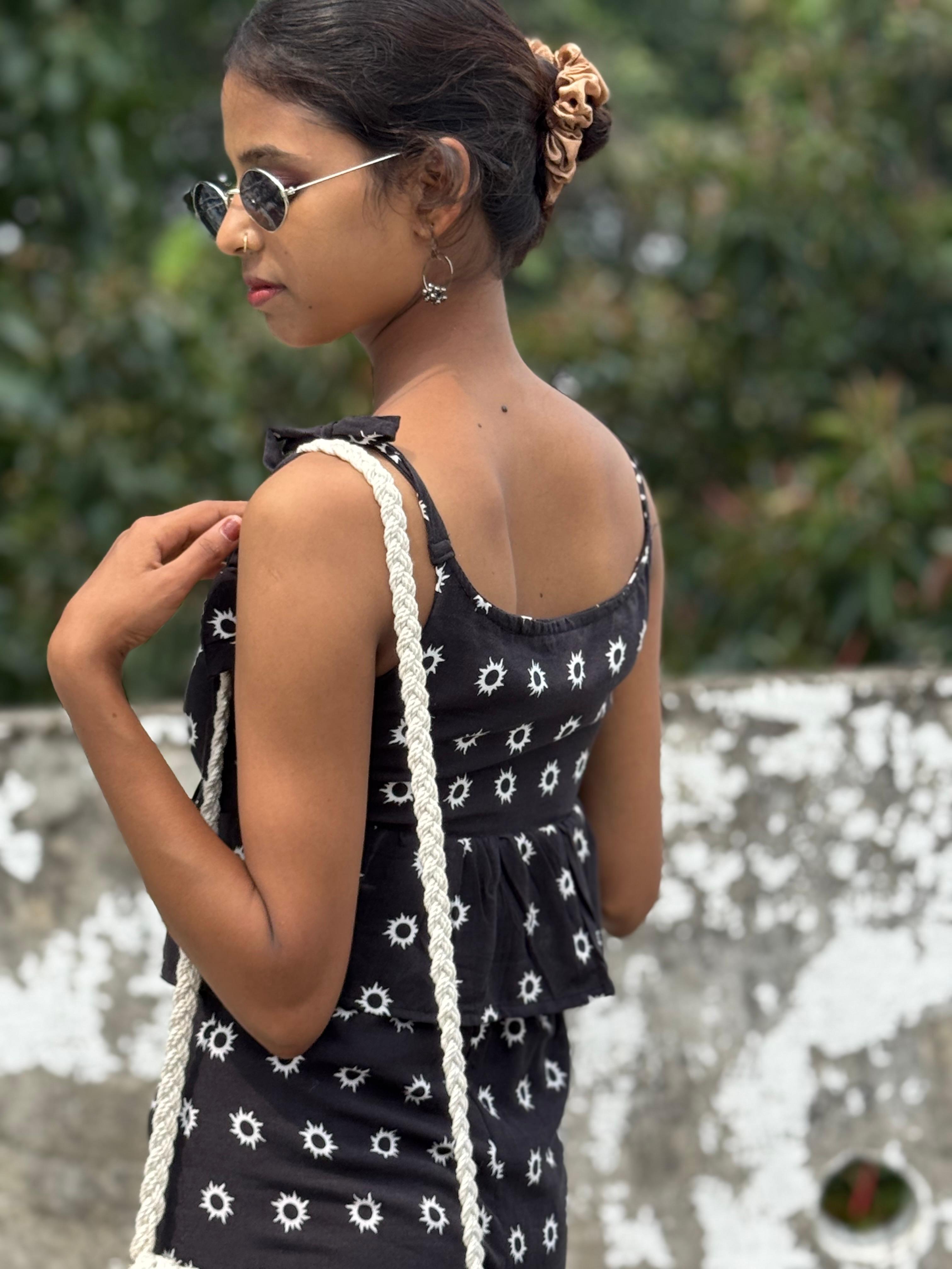 Black Printed Top with Pant